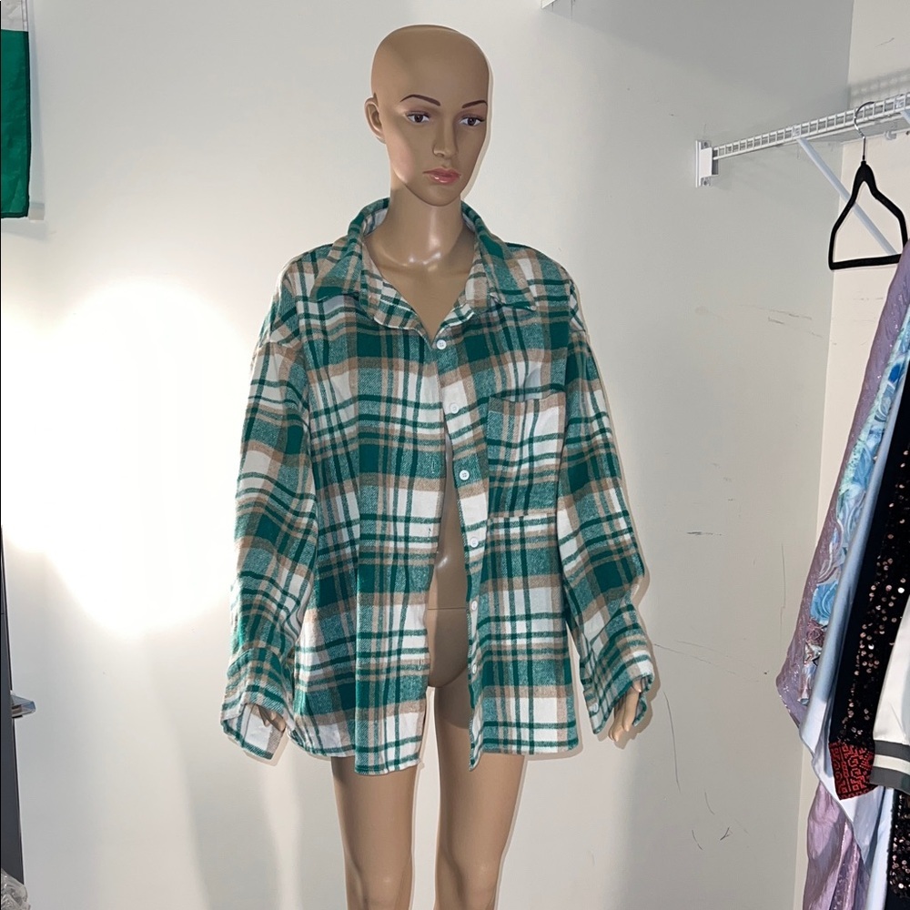 SHEIN Green Plaid Utility Jacket